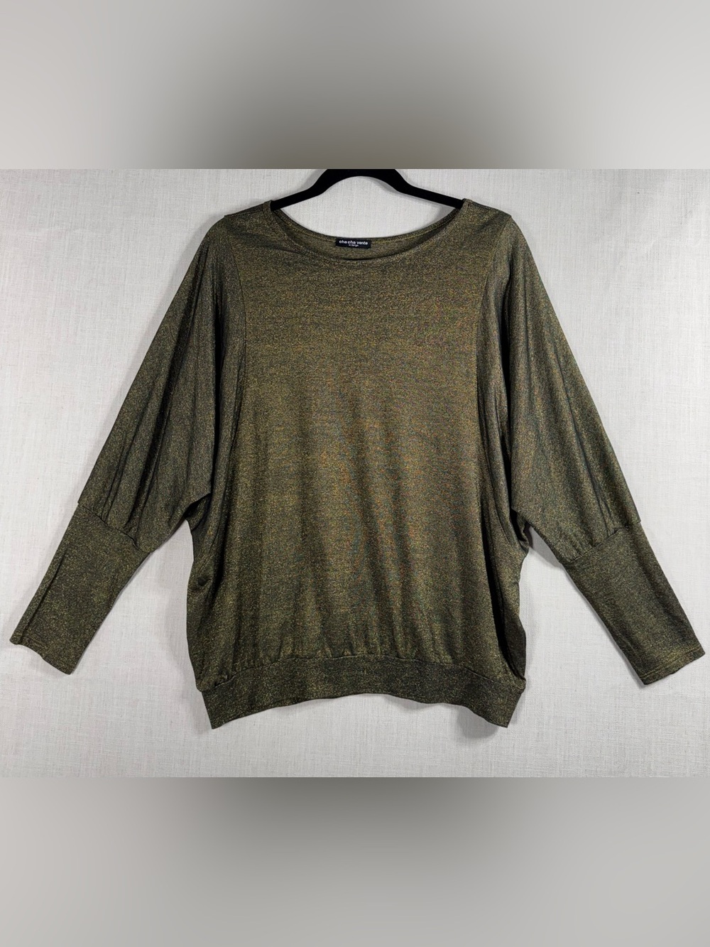 cha cha vente Olive Metallic Crewneck Batwing Sweater